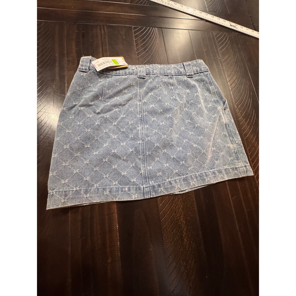 Blu Pepper Women Light Wash Blue Denim Bow Jacquard Mini Skirt Size L NWT - Picture 2 of 6